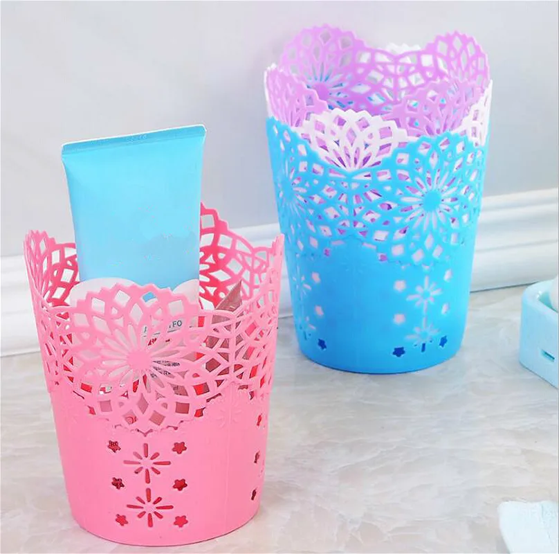 Storage Baskets Lace Hollow out Table Trash Can Pencil Holder Desk Organizer for Office School Home