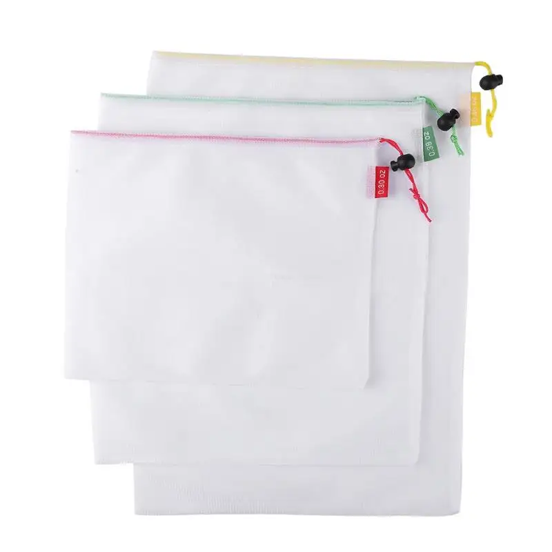 3Pcs Игрушки для фруктов и овощей, органайзер для мелочей, сумка для хранения на шнурке, отличная прочная сетка и нейлоновая многоразовая сумка для покупок - Цвет: 3Pcs