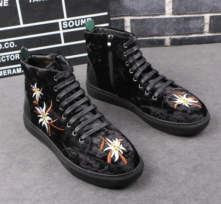 New Men Fashion Casual Ankle Boots Spring Autumn Embroidery High Top Leisure Sneakers Male velvet Trending Shoes