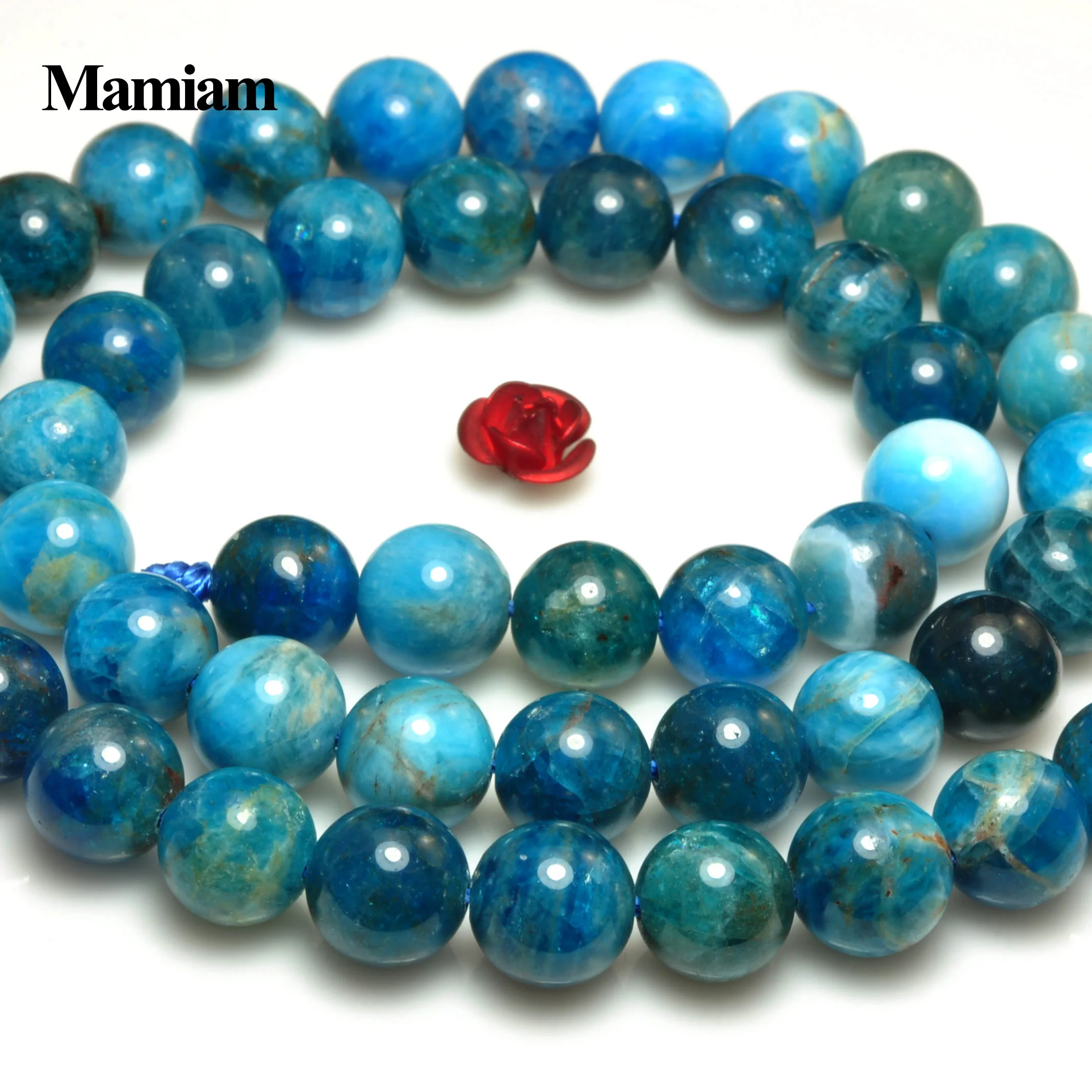 Mamiam Natural Blue Apatite Stone 6-10mm Smooth Loose Round Beads Diy Bracelet Necklace Jewelry Making Gift Design