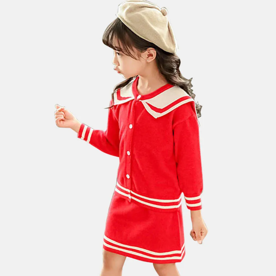 Детская одежда вязаный кардиган + юбка комплект из 2 предметов для девочек с