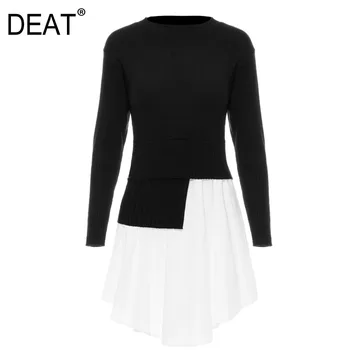 

DEAT 2020 new spring women clothes round neck full sleeves asymmetrical knits patchwork shirt pullover sweatshirt WK45901