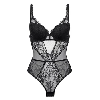 

Factory Direct Sales European and American Lace Temptation Transparent Tight Sexy Jump Suit French Sexy One-Piece Suit