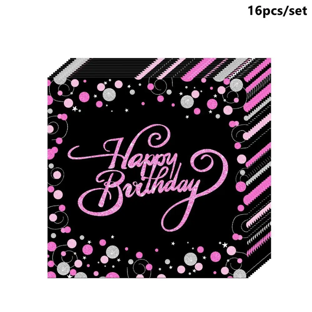 Pink Napkins CHZLL, Черное золото, 50-ая одноразовая посуда, тарелки для полотенец, чашки для стола, одноразовая посуда для вечеринок, 50 предметов для дня рождения - Цвет: Pink Napkins