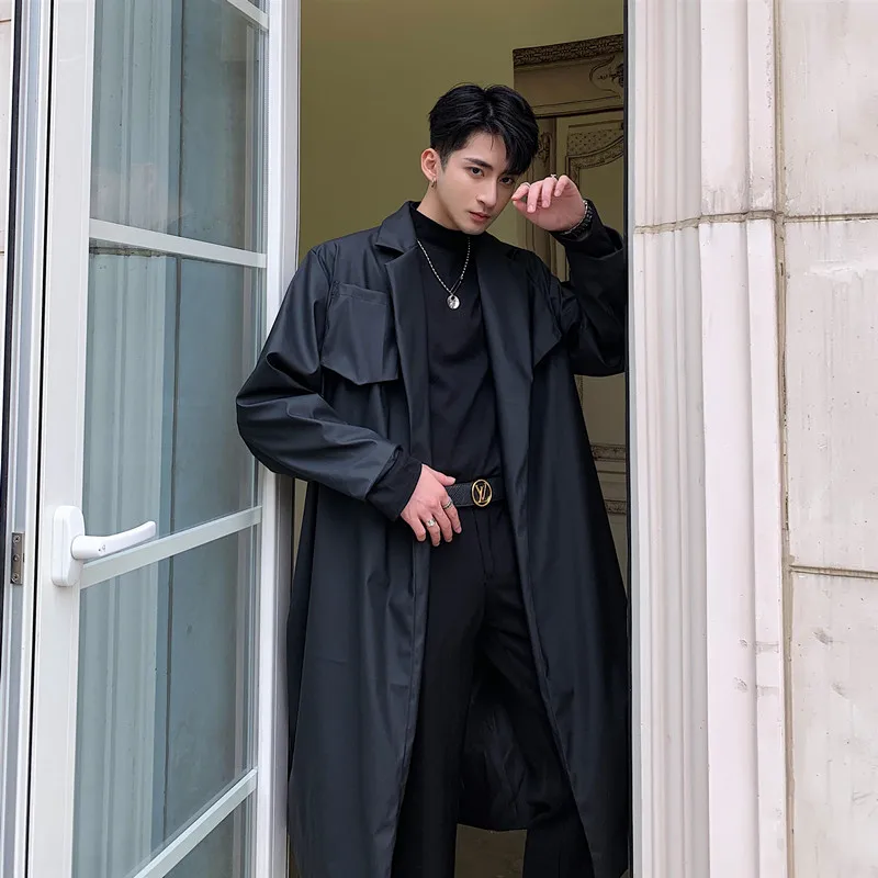 

Men Leather Trench Coat Male Women Vintage Fashion Streetwear Hip Hop Punk Gothic Long Loose Windbreaker Jacket Overcoat