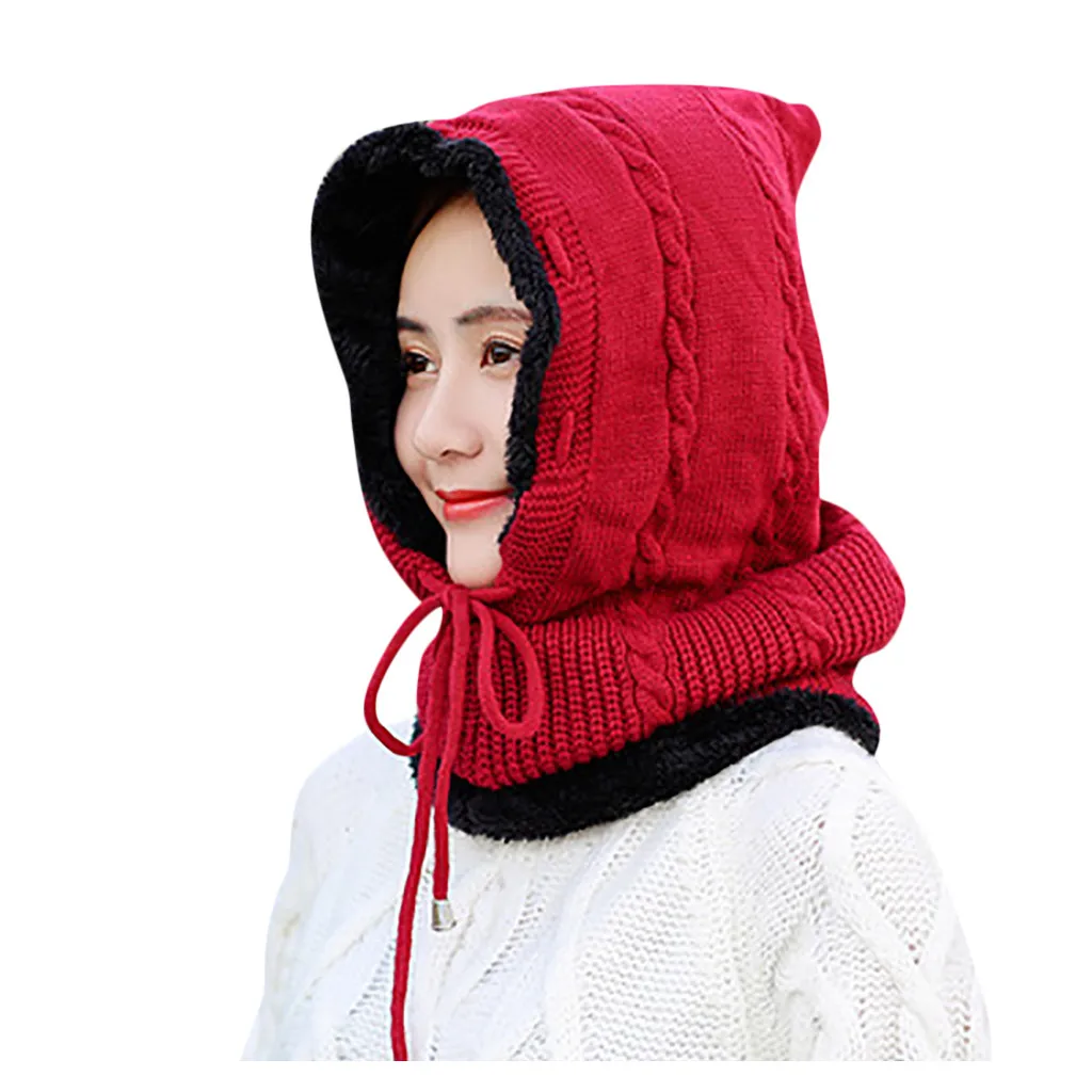 HotPink Новинка, женская шапка, шарф, сиамский воротник, шапка, зимняя, сохраняет тепло, защита ушей, вязаная, для езды на велосипеде, шапка для катания на лыжах, шапка pello Donn - Цвет: HotPink