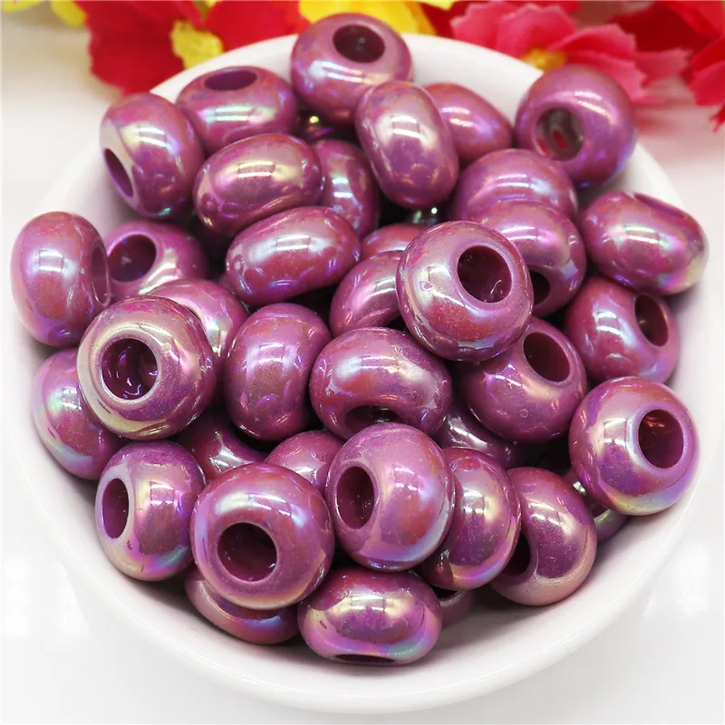 10Pcs Pink Color Smooth Surface European Resin Murano Large Hole Spacer Beads Charms for Bracelet DIY Craft Bracelet Necklace