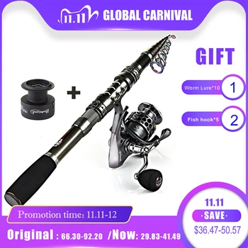 BIG OFFER ❤️ Sougayilang 1.8-3.3m Carbon Fiber Spinning Fishing Rod 13+1BB Fishing Reel Combo Telescopic Fishing Pole Spinning Reel Kit Pesca - discount item 53% OFF Sports & Entertainment