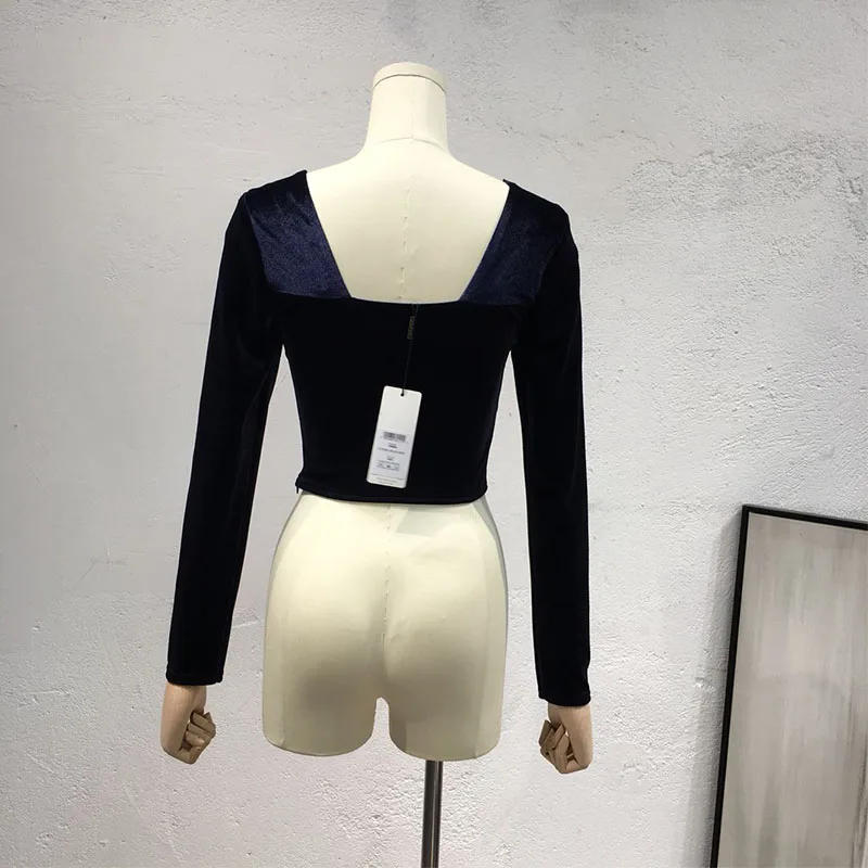 Fashion Womens Long Sleeve Elegance Square Neck Solid Tops Blouse Autumn Ladies Long Tight Bottom Shirt Pullover