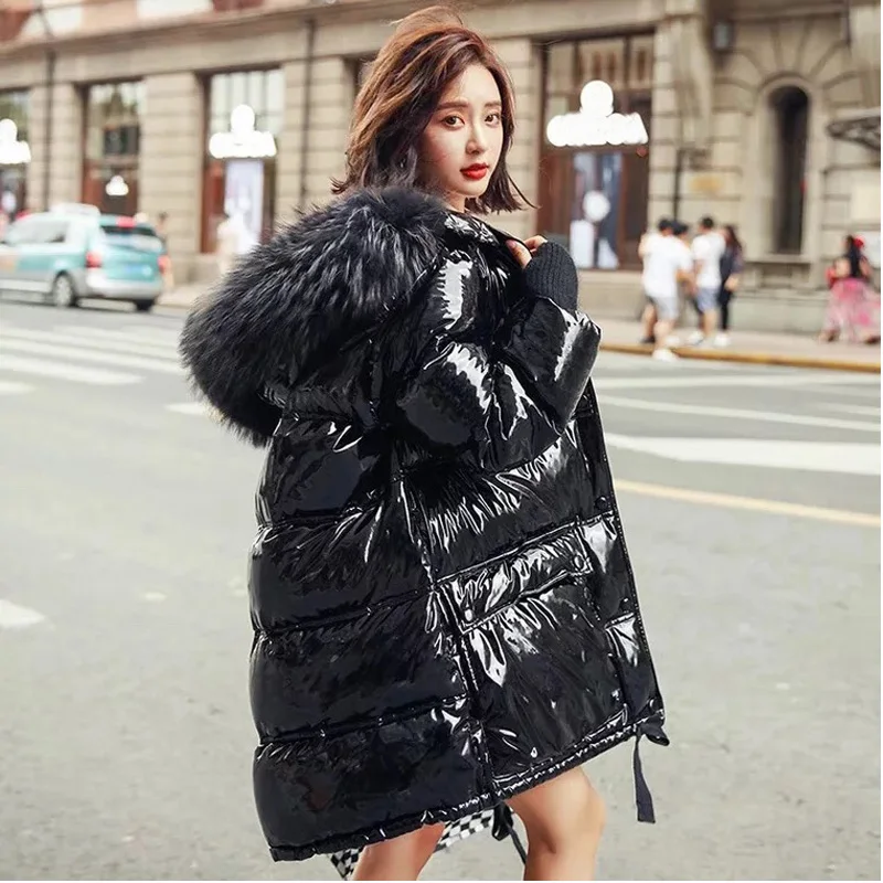 Fitaylor натуральная Меховая зимняя куртка из лакированной кожи женская утепленная
