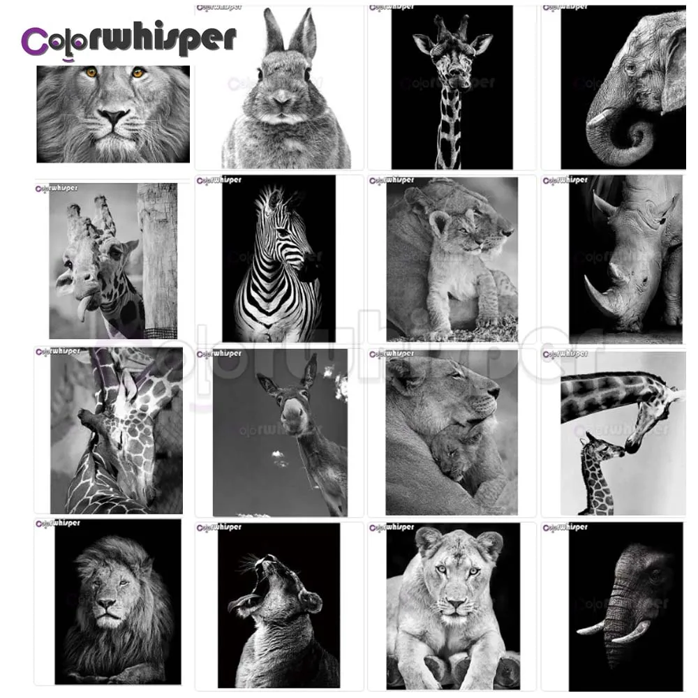 

Diamond Painting 5D Full Square/Round Drill Black&white Animals Daimond Embroidery Painting Cross Stitch Mosaic Picture Z409