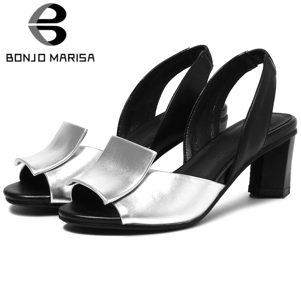 

BONJOMARISA Big Size 32-43 New Ladies Thick High Heel Sandals Fashion Mixed Colors Summer Sandals Women Party Ol Shoes Woman