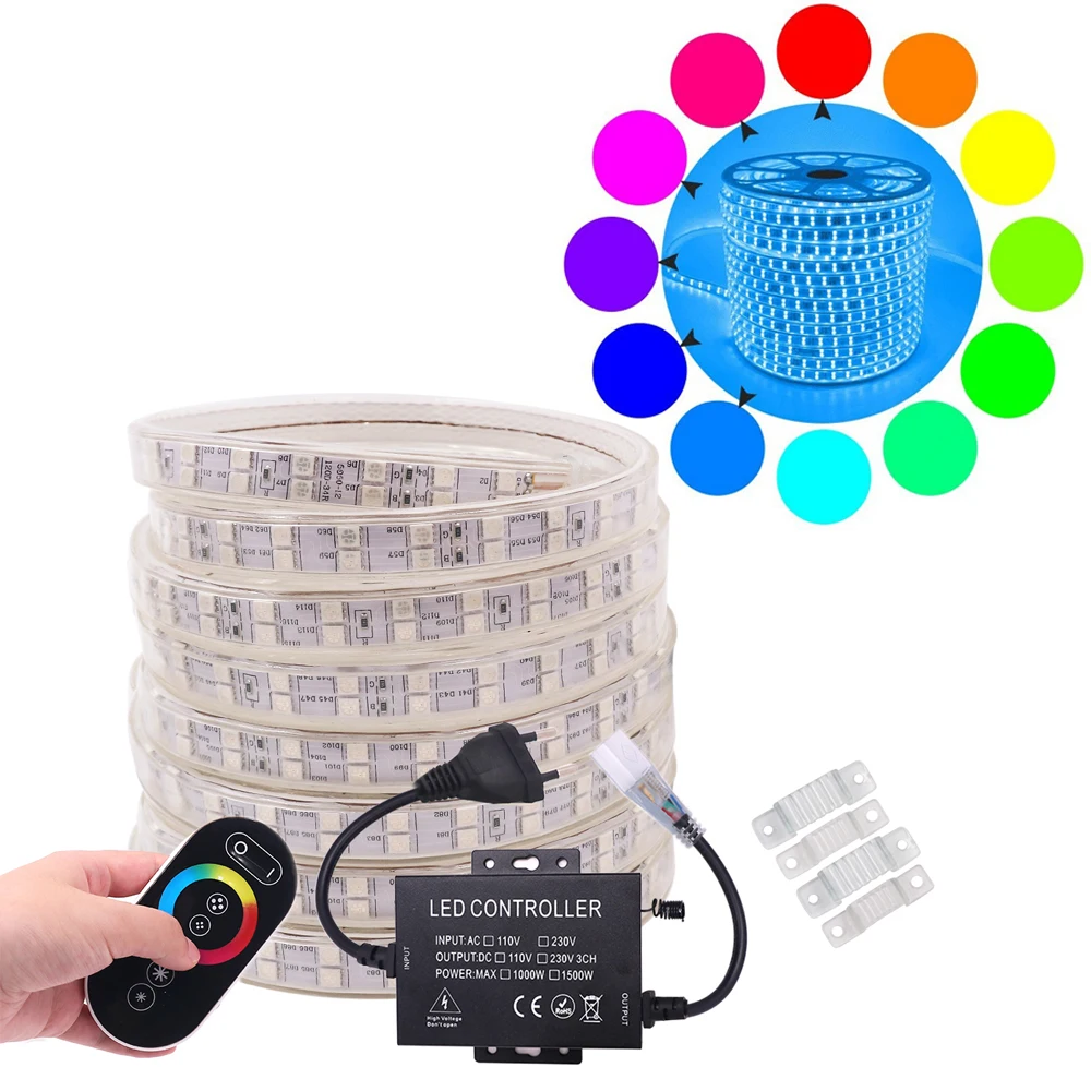 Сверхъяркая светильник 5050 220 В двухрядная 120LED/m RF сенсорный пульт дистанционного