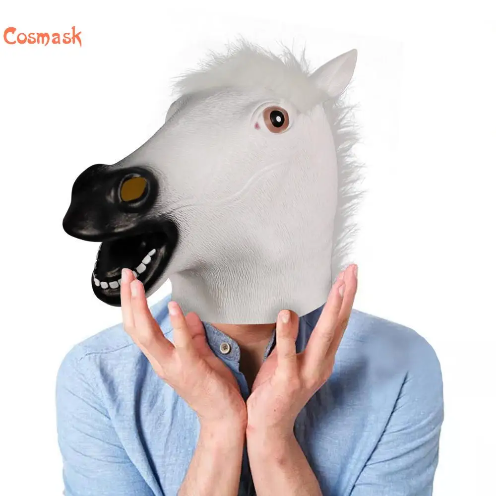 Horror Scary White Horse Head Mask for Halloween Cosplay Costume Party
