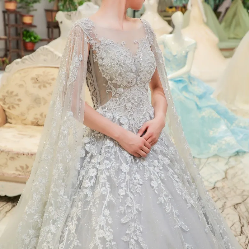 Luxury-2018-Light-Gray-Wedding-Dresses-Delicate-Floral-Crystal-Empire-Bridal-Dress-Sheer-Back-Middle-East (4)
