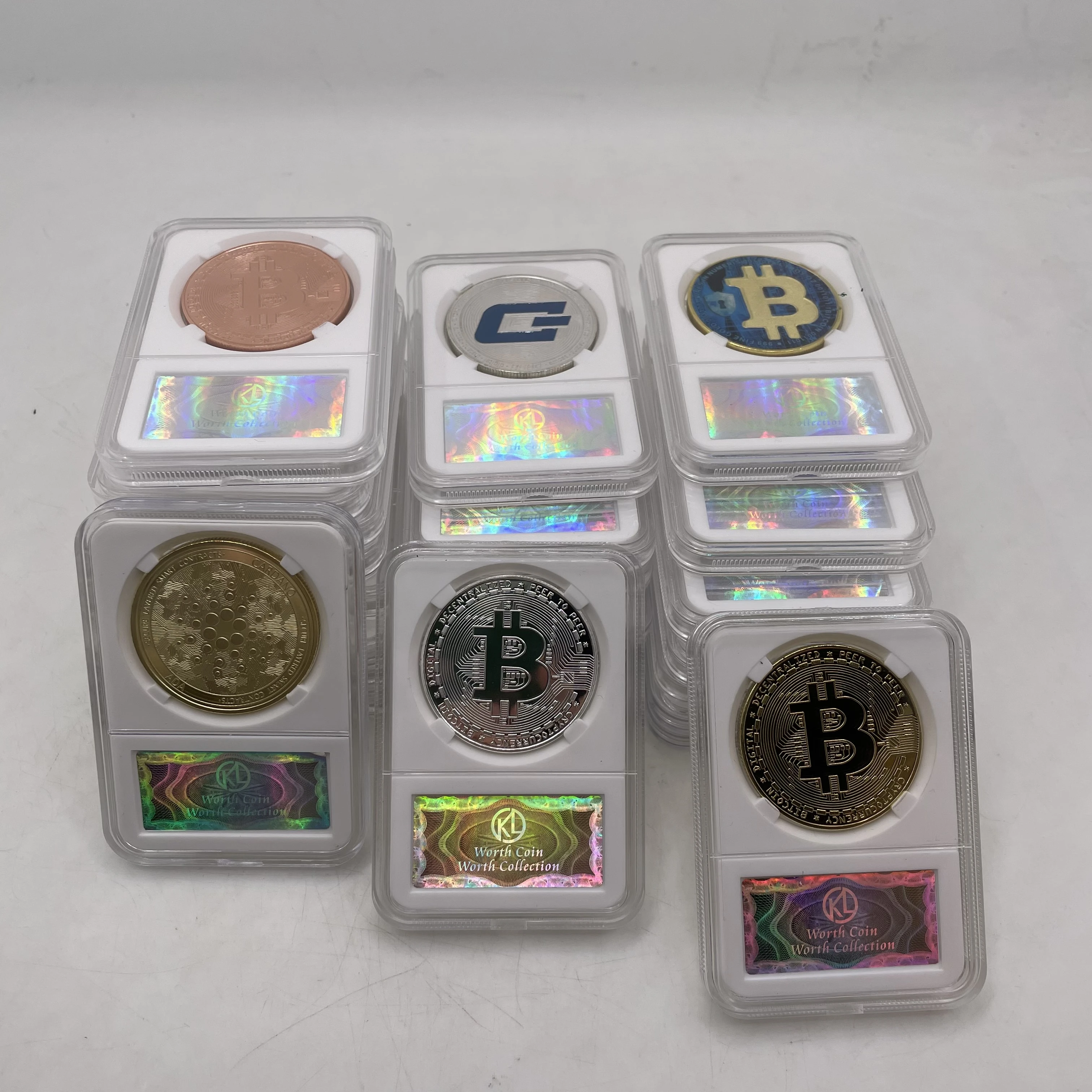 36 types Dogecoin/Bitcoin/ETH/Litecoin/Dash/Ripple/Monero/EOS Metal Physical Silver/Gold Ada Cardano Coin with Acrylic  Case winifred sanderson costume
