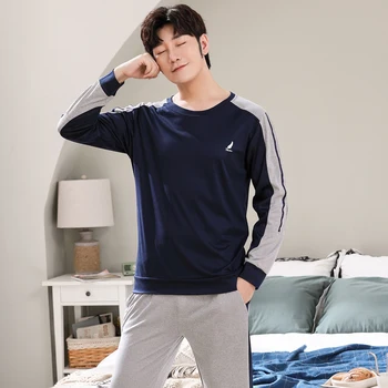 

Autumn Winter Knitted Cotton Cartoon Men's Pyjamas Cartoon Pajamas Set Male Sleepwear Pyjamas Nightsuits Pijama XXXL Homewear