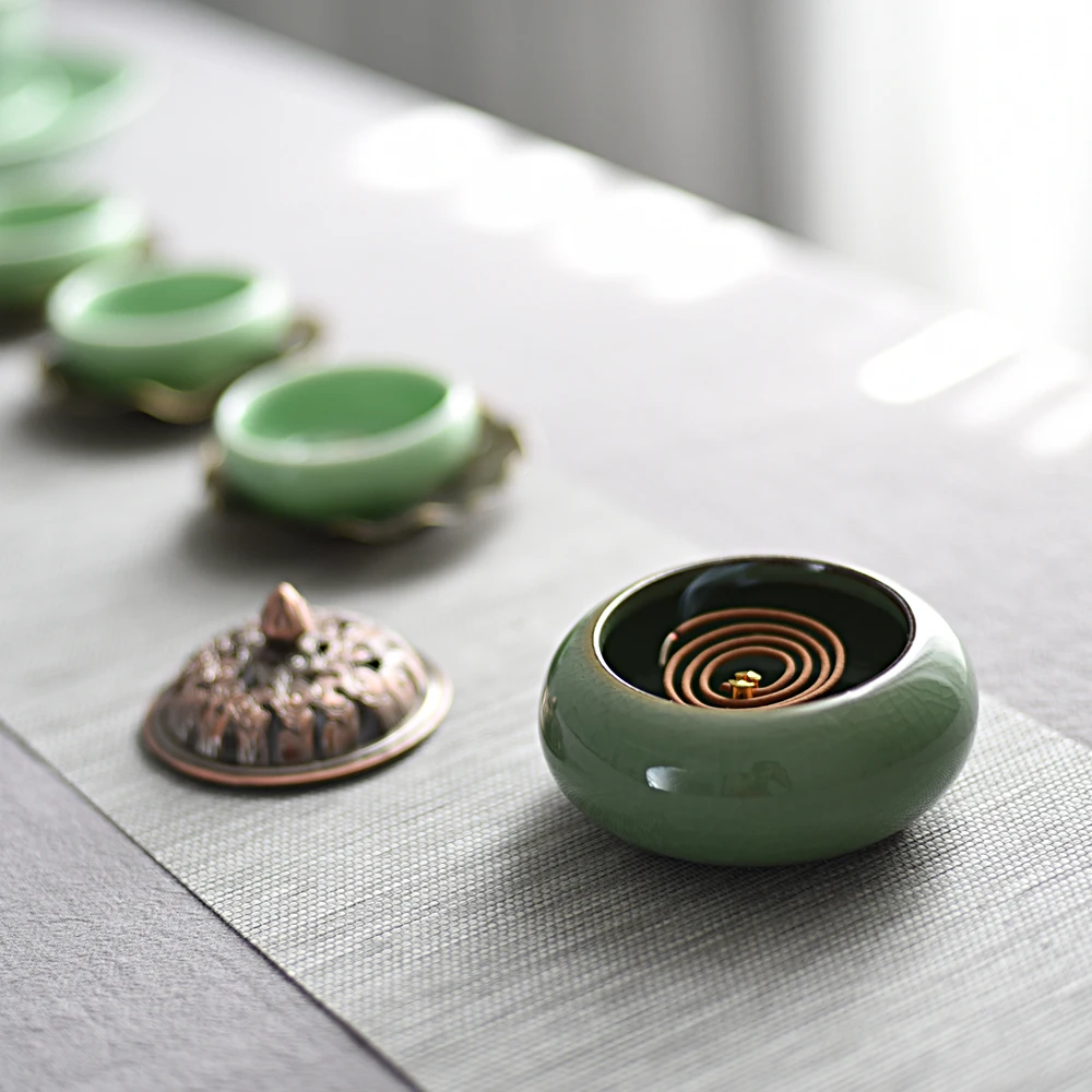 Керамическая печь для ароматерапии Celadon, статуя будды ручной работы, античная горелка для благовоний, украшение дома, керамическая горелка для благовоний дзен