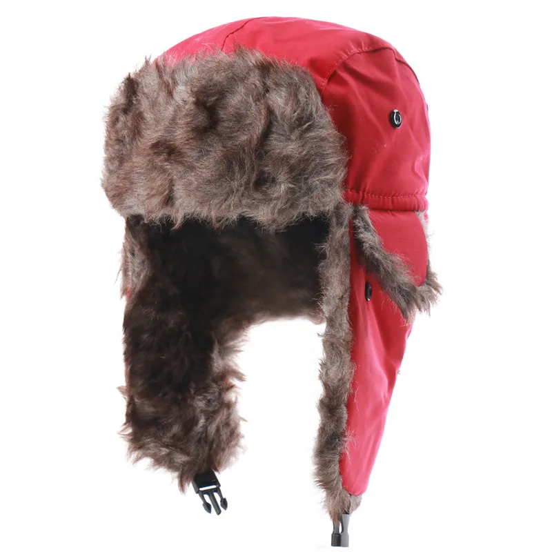 bomber trapper hat CAMOLAND Winter Waterproof Bomber Hat For Women Men Faux Fur Earflap Caps Outdoor Male Russia Ushanka Snow Ski Cap men's bomber hats