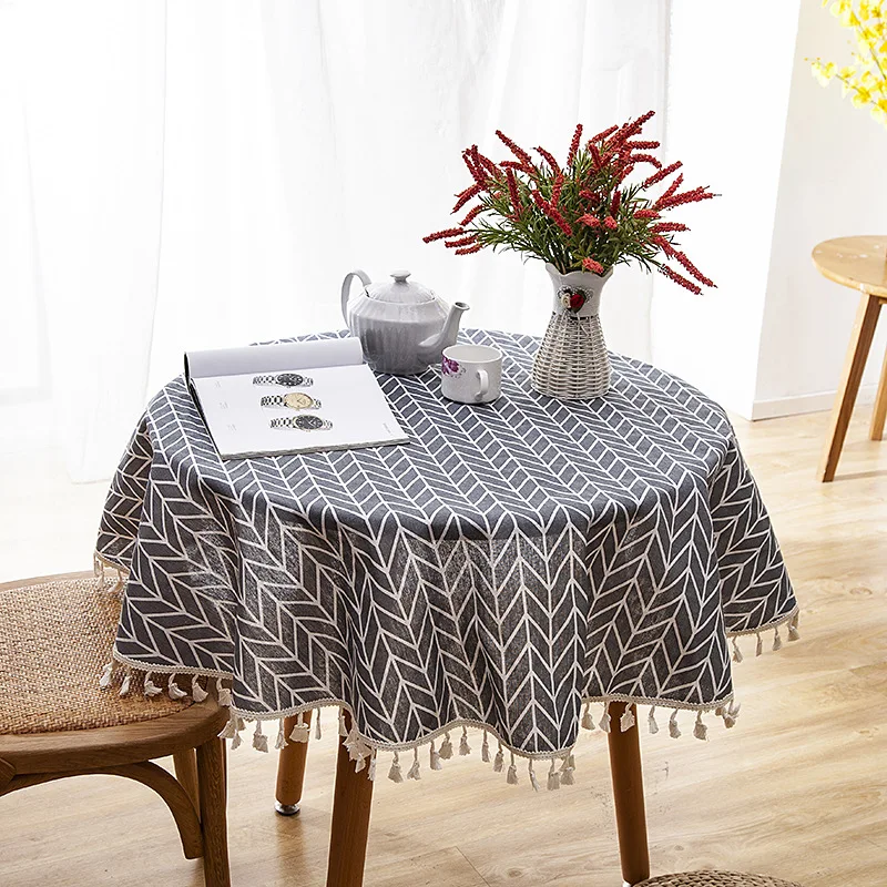  Thickened Polyester Cotton Round Tablecloth Fashion Print Pattern Cover Fringed tablecloth Cover Ta
