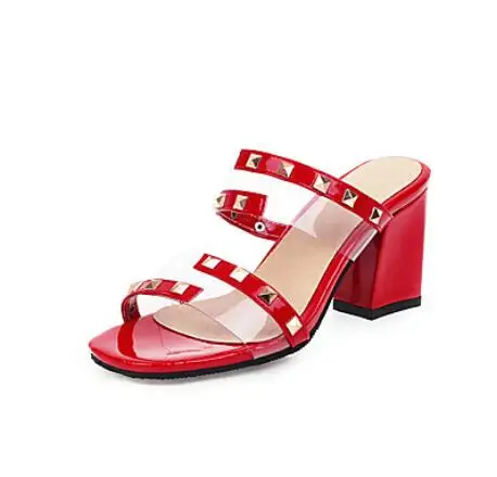 

Women's Sandals Chunky Heel Open Toe Rivet PU Minimalism Spring & Summer High Heel Shoes Designers Zapatos De Mujer E81