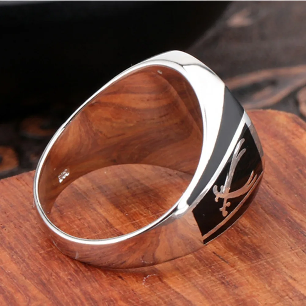 Solid Real S925 Pure Silver Men Ring Black Crystal Glue Fashion Couple Gift silver ring silver rings