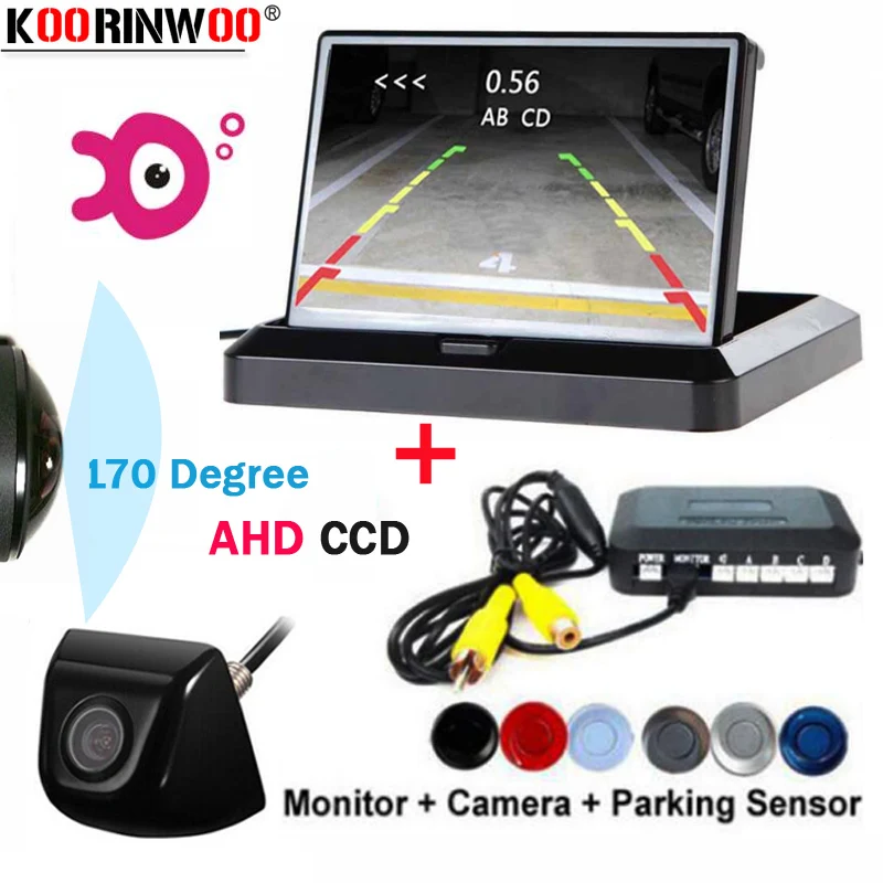 Koorinwoo AHD 170, широкоугольная камера, металлический Парктроник, парковочные датчики, 4 зуммера, задний Дисплей, монитор, автомобильная камера, автомобильный детектор, черный