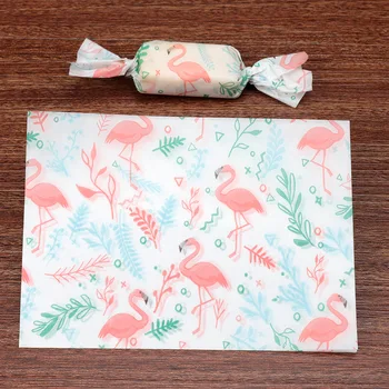 

500pcs Passionate Pink Flamingo Patterned Greaseproof Waterproof Nougat Wrapping Paper Tropical Vegetation Twisting Wax Paper