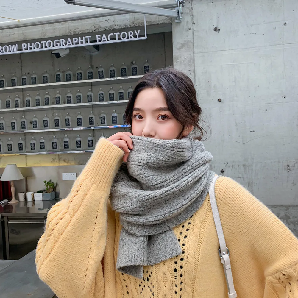 Harajuku вязаный зимний шарф, женские кашемировые шарфы, женский шарф-одеяло и шали синего цвета, сохраняющие тепло