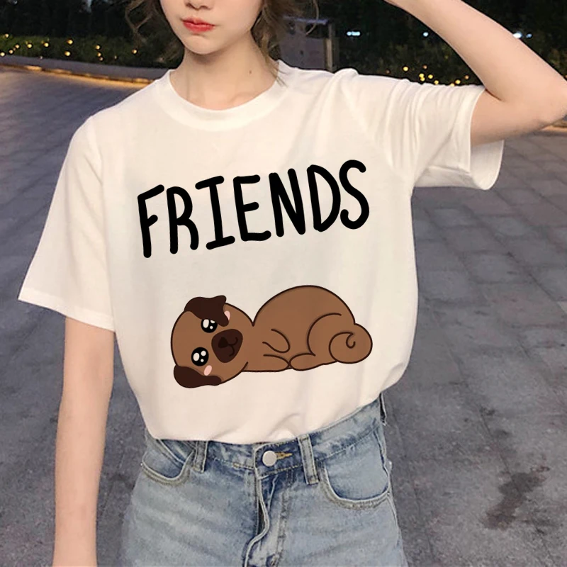 Новые лучшие друзья Harajuku футболка женская Ullzang мода мультфильм футболка 90s Графический друг футболка корейский стиль футболки женские - Цвет: Темно-серый