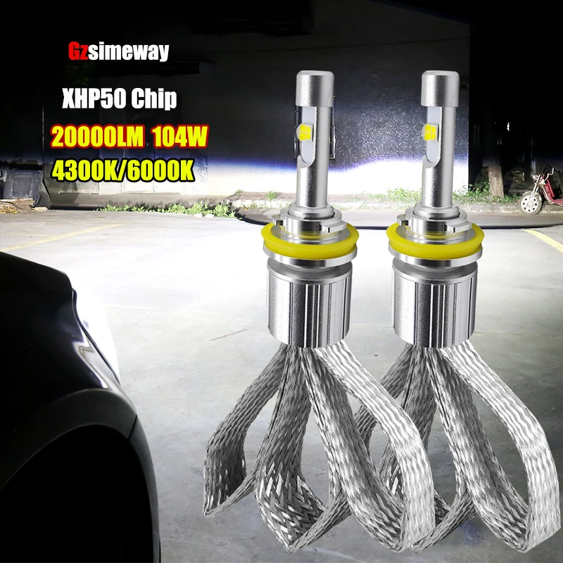 2 Pz Xhp50 Chip H11 Lampadine A Led H1 H4 H7 H3 Hb3 9005 Hb4 9006 9012 H27 Faro A Led 20000Lm 104W 4300K 6000K Fendinebbia Automatici 12V