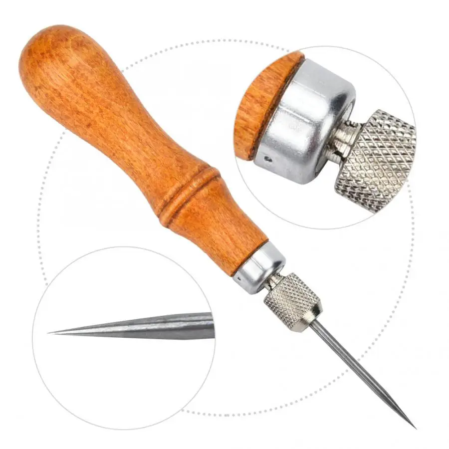 4 в 1 Многофункциональный DIY деревянная ручка шитье из кожи Awl ручной сшивающий инструмент