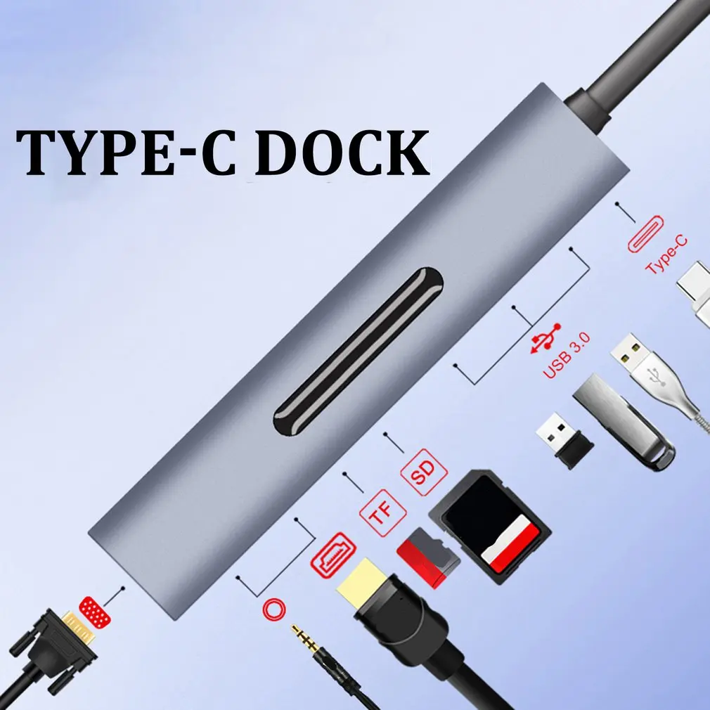 

9 in 1 3 Dock USB C HUB Type-c to HDMI+VGA with Audio HD Converter Adapter for Macbook For Samsung Adapter