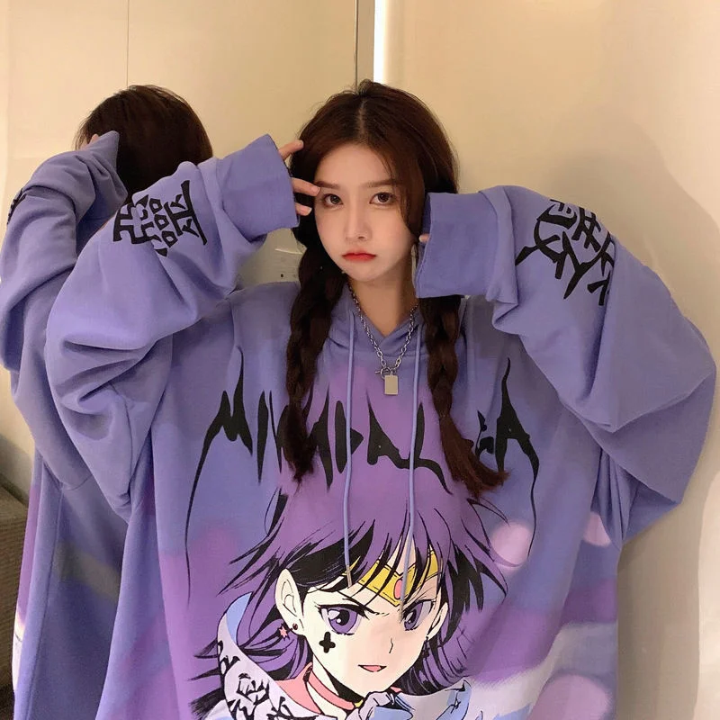 2021 Female Pullover Harajuku Hip Hop Sailored Moon Hoodie Oversize Dark Girl Punk Gothic Top  Anime Hooded Spring And Autumn backwoods hoodie