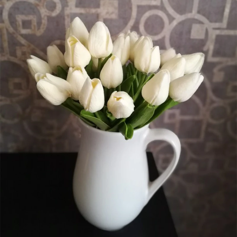 

10Pcs Fake Flowers Tulips Artificial Flowers PU Artificial Bouquet Real Touch Flowers for Wedding Party Home Decoration Flowers