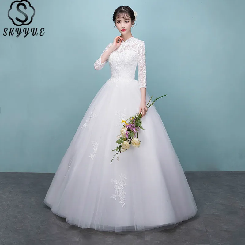 

Skyyue Wedding Dress 2019 Long Sleeve Solid Crystal Appliques Wedding Dress Embroidery Lace Up Ball Gown Vestido De Novia BL002