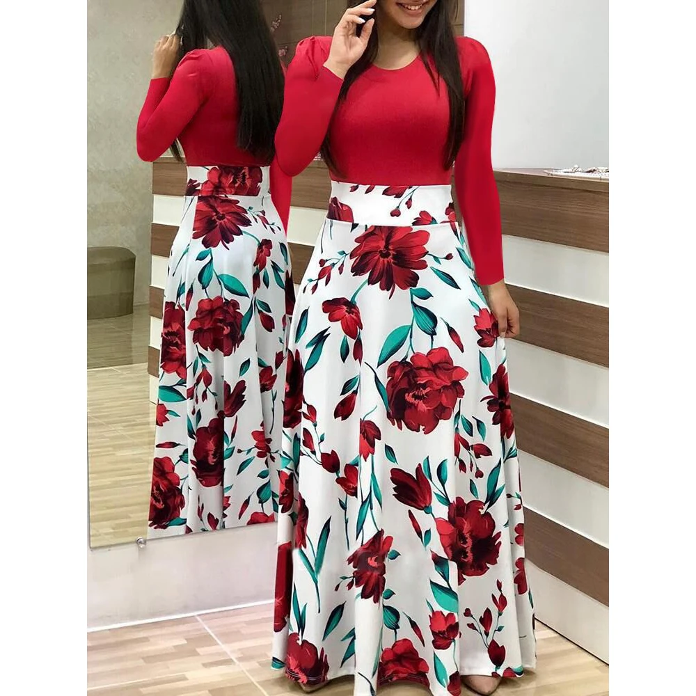 

Lortalen Women Summer Long Beach Maxi Dress Floral Print Bohemian Casual Patchwork Short Sleeve Party Dresses Vestidos Verano