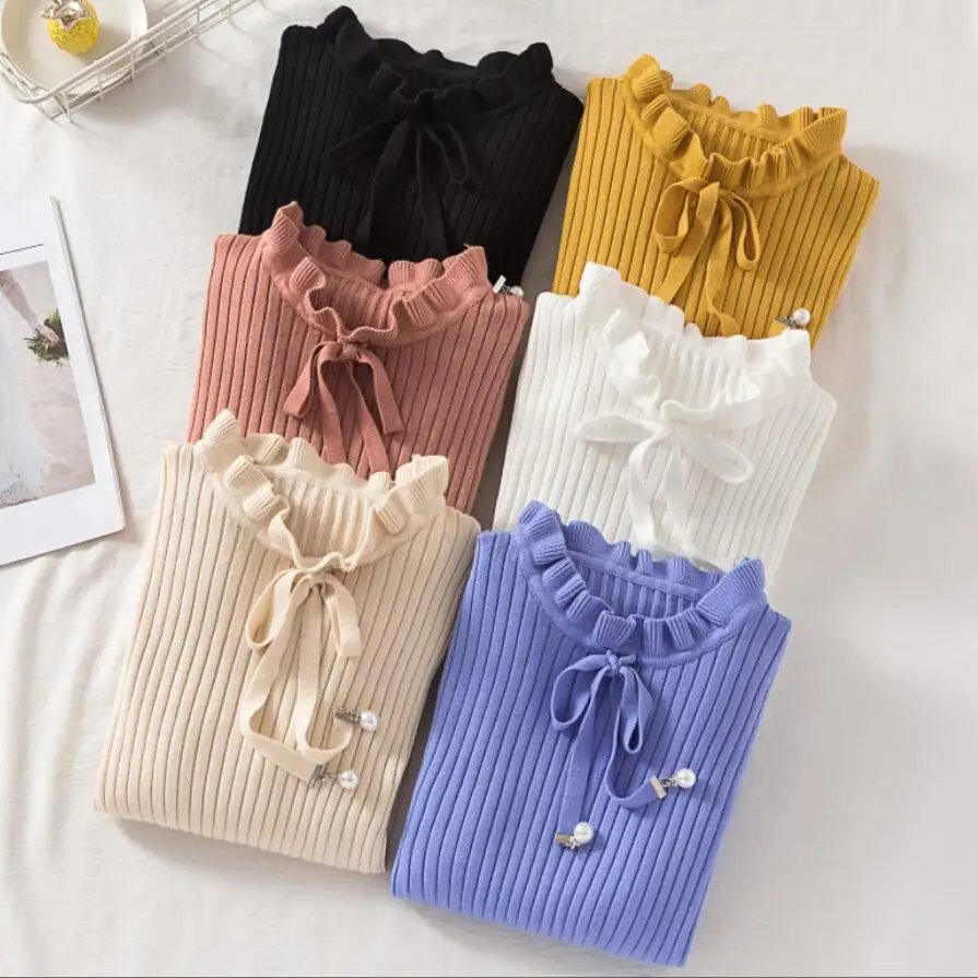 Turtleneck Sweater Women Pullover Knitted Jumper Long Sleeve Autumn Winter Girls Female Ladies Basic Bow-Knot Pull Femme | Женская