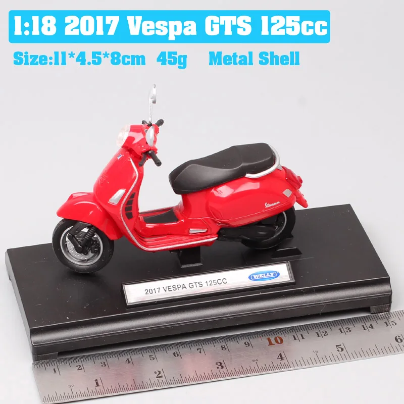 1:18 весы piaggio vespa скутер 98 PK 125 GTR P150X 300 MP5 Primavera GTS мото rcycle мото велосипед литые автомобили игрушки модель детей - Цвет: 2017 GTS 125cc Red