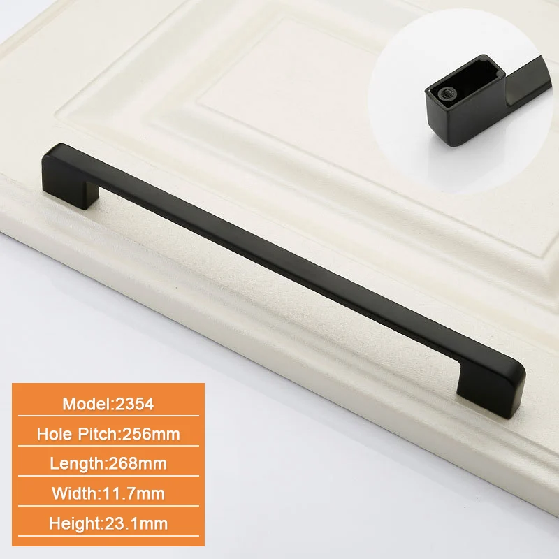 Black 256mm Сплав цинка ручки шкафа ящика Мебельная фурнитура Дверные ручки тянет 96/128/192/320 мм расстояние между отверстиями Кухня тянет - Цвет: Black 256mm