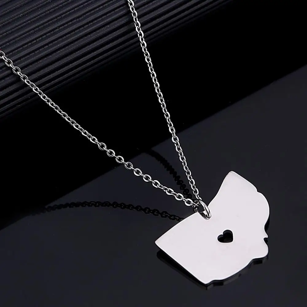 Stainless Steel Silver Color Ohio Map Pendant Necklace Fashion Heart Charm Jewelry | Украшения и аксессуары