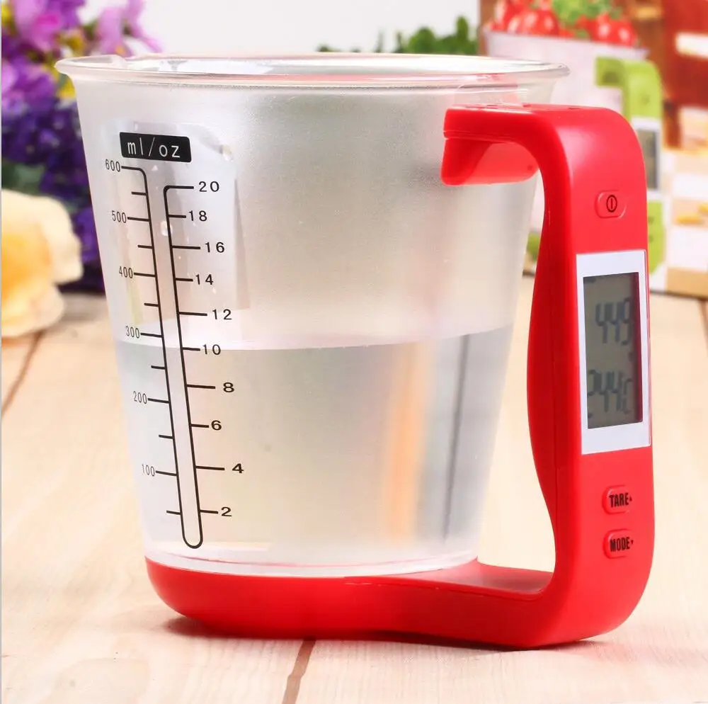 Мерный стакан кухонные весы цифровой стакан весы электронные весы с ЖК-дисплеем измерительные чашечки температуры - Цвет: Red
