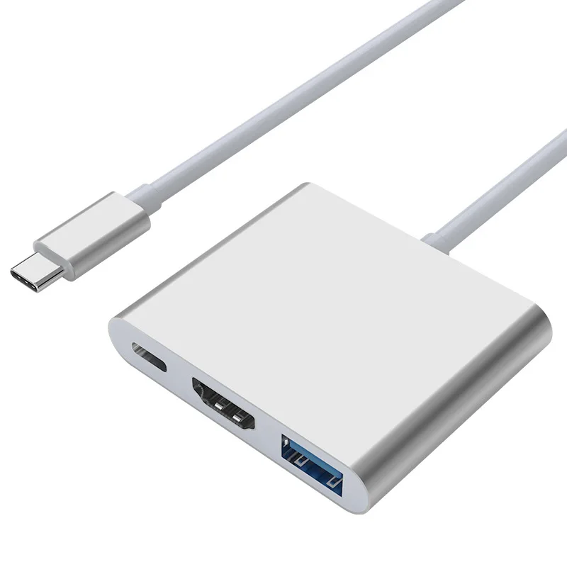 USB-C HDMI адаптер(поддерживает 4 K/60Hz)-type-C 3 в 1 конвертер для Macbook, Mac Pro, iMac и других устройств USB 3,0 type-C - Цвет: Серебристый