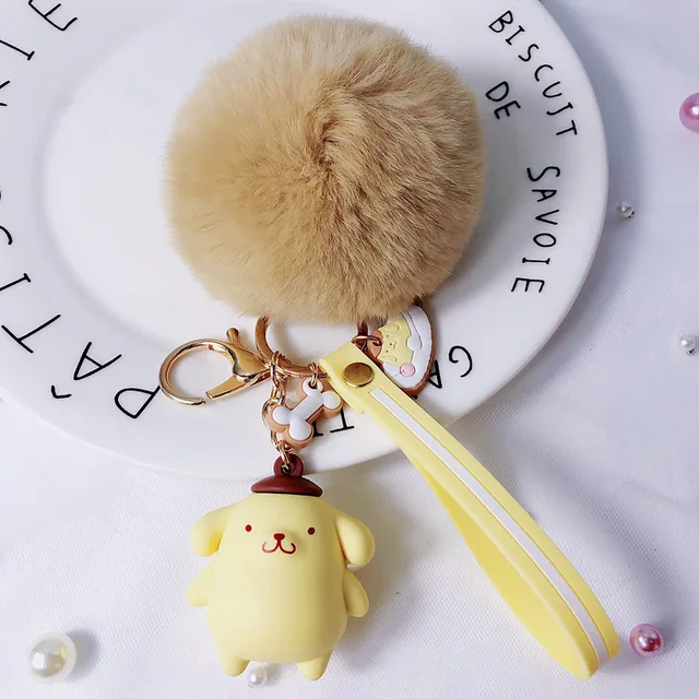 Fluffy Sanrio Plush Keychain Cartoon Kitty Kuromi My Melody Cinnamoroll Plush Pendant Doll Bag Car Key Chain Gifts for Kids&girl 6