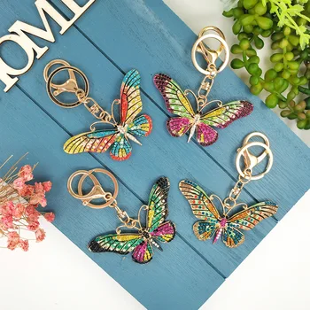 

New Style Cross Border Exclusively for Handbag Pendant Diamond Set Color Hollow out Butterfly Metal Keychains Creative Pendant S