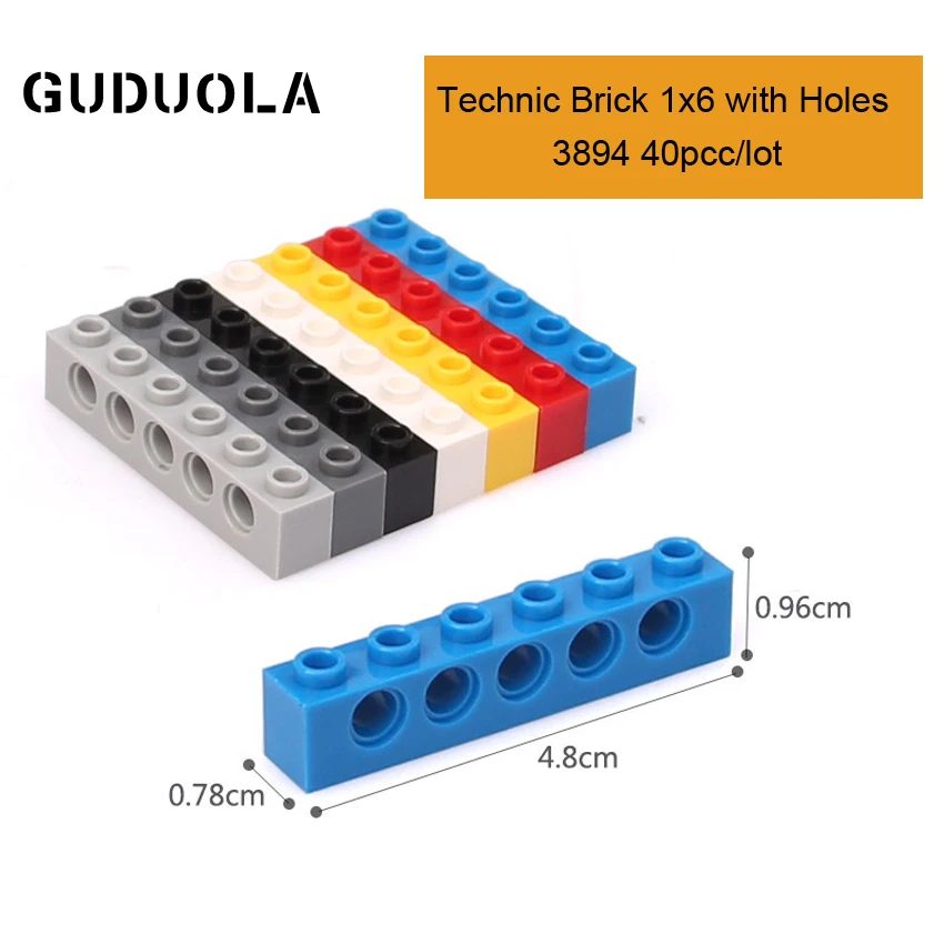 

Technic Parts 3894 Technic Brick 1x6 with Holes Building Block MOC Parts Creative Toys Compatible All Brand 40pcs/lot