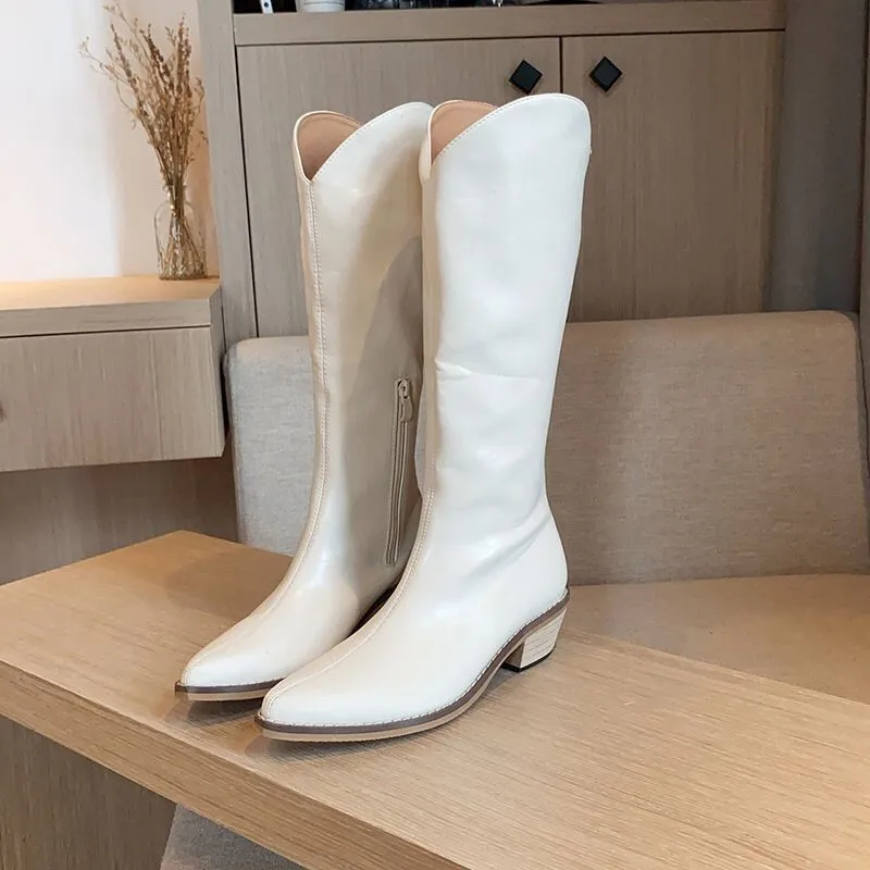 Sexy Knee-high Boots Cowboy Western Boots 2022 Hot Spring Knight Boots Pu Leather Women Long Boots Female Shoes Plus Size 35-43
