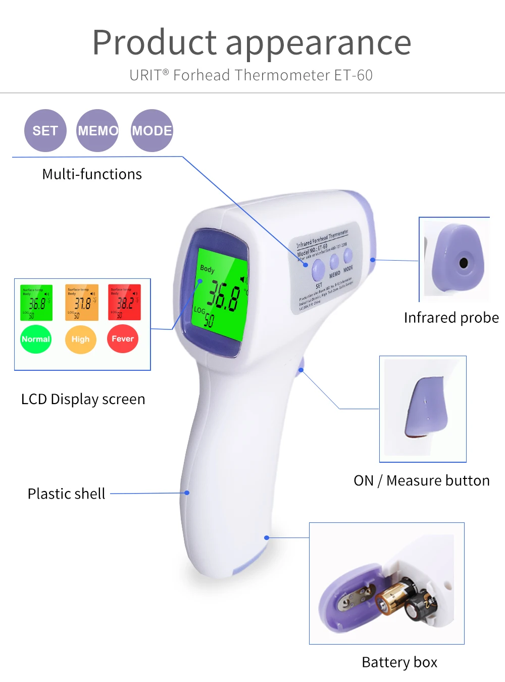 ET60体温计英文产品外观参数