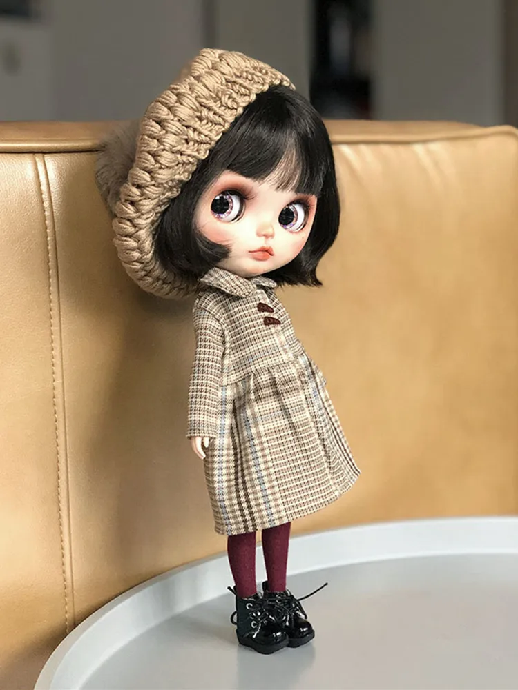 1/6 кукольный плащ в клетку Blyth ветровка BJD береты (подходит для ICY Pullip Lati Azone Ob24 jerfish
