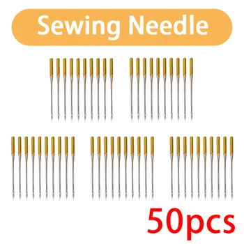 

50pcs 39mm Length Sewing Machine Needle Regular Ball Point Size 90/14 No.14 Gold Steel For Singer